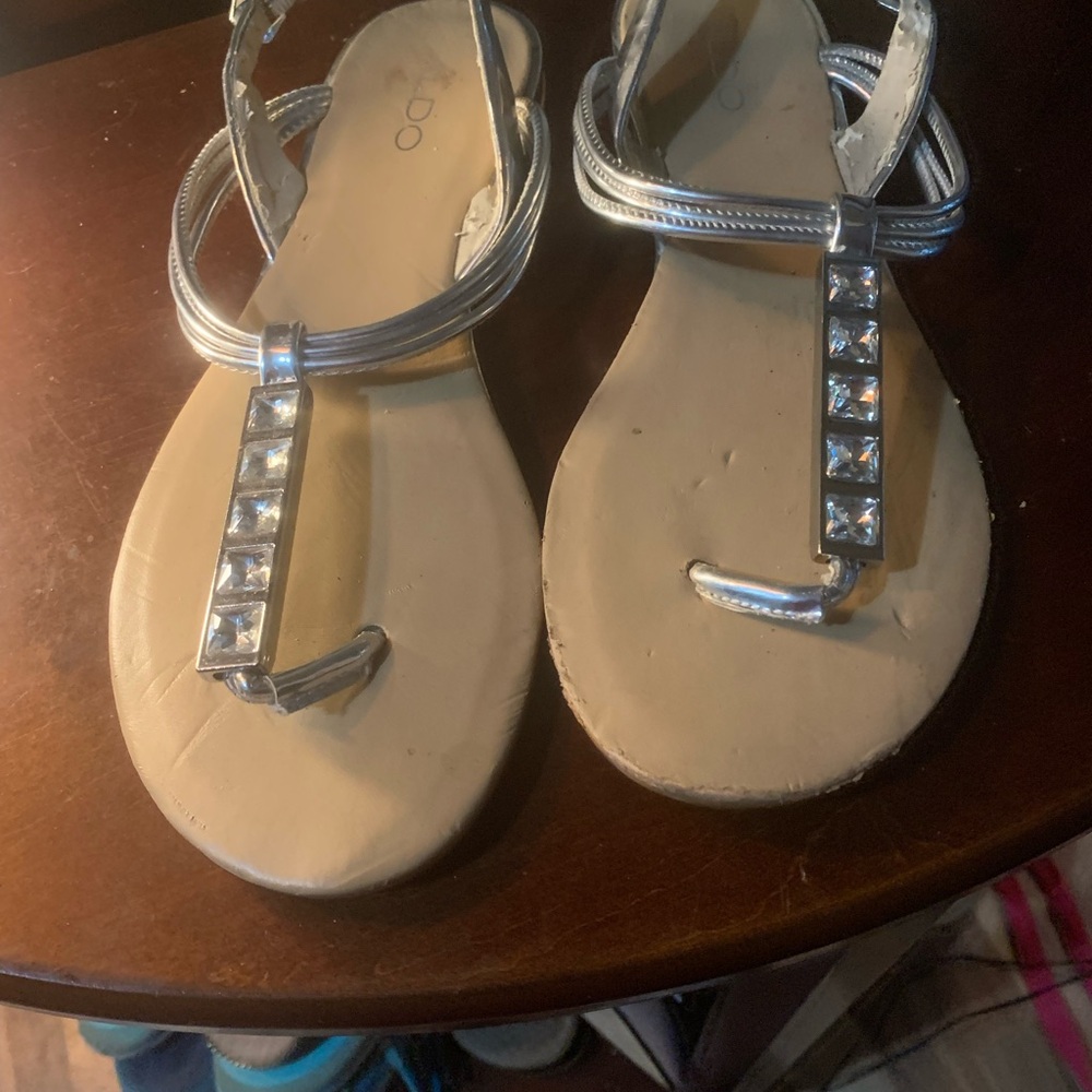 Silver Strappy Sandals with Rhinestone Accents
